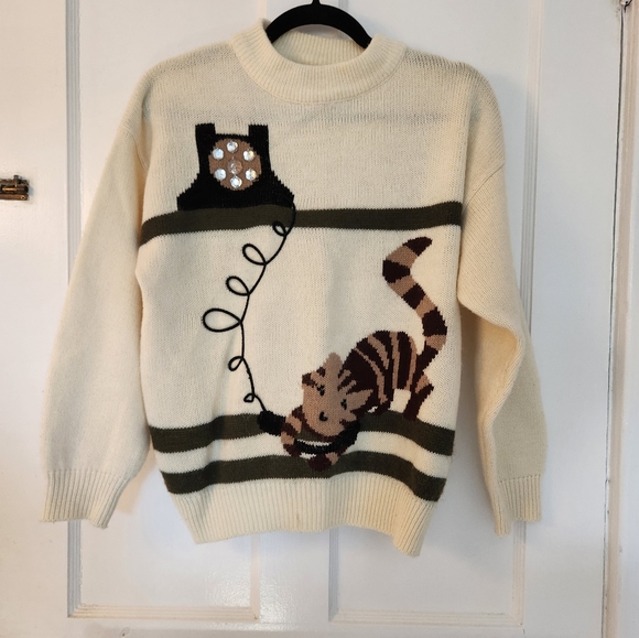 🐈⬛️Vintage Cat Telephone Sweater ☎️ - Picture 1 of 3